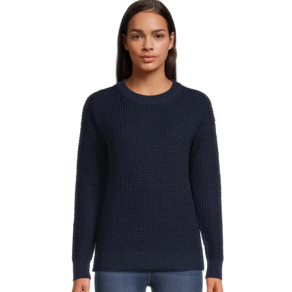 Time and Tru Women's Long Sleeve Waffle Crewneck Pullover Sweater